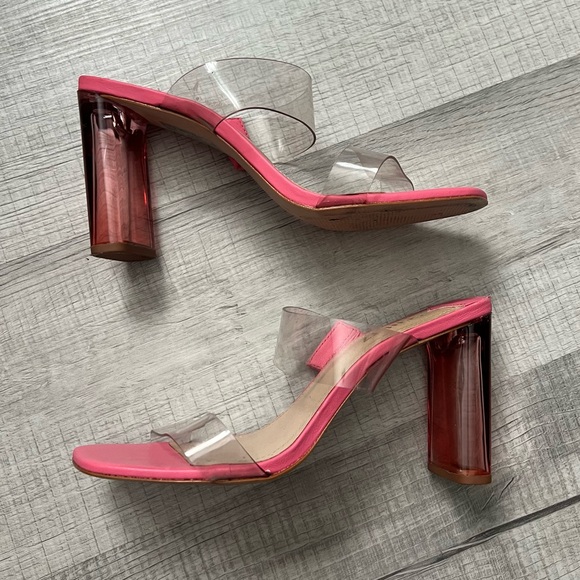SCHUTZ Ariella Acrylic Heels Pink Clear-Strap Block Heel Sandals Size 8 - Picture 8 of 15